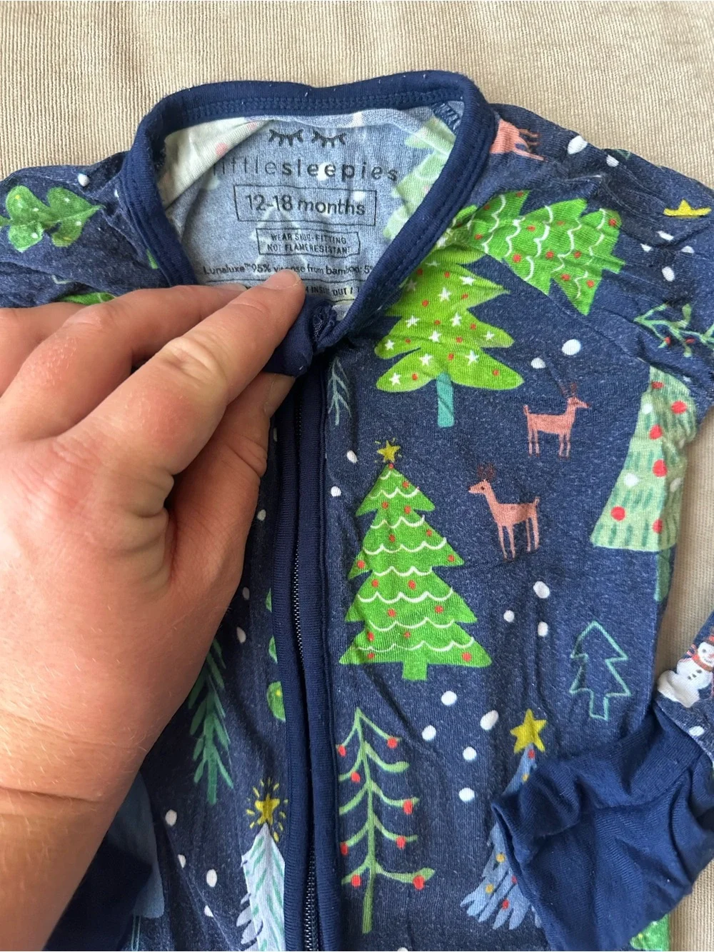 Little Sleepies Navy Holiday Tree One-Piece Pajamas